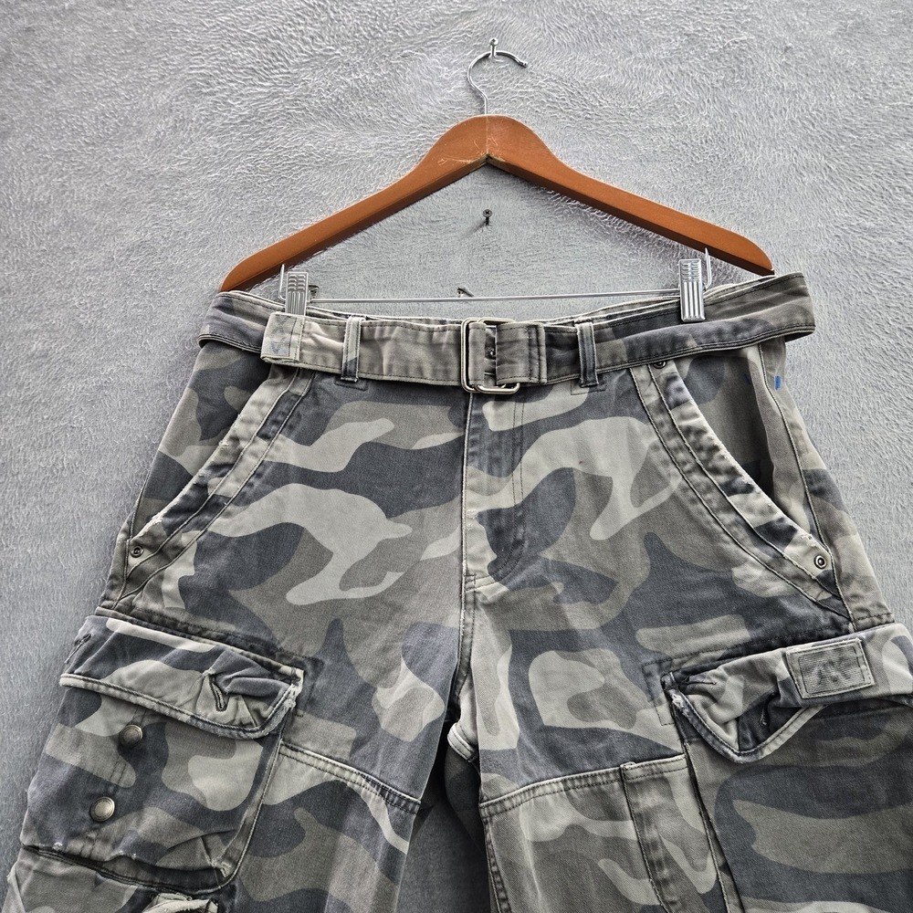 Armani Exchange Men Shorts 32 Gray Cargo Camouflage Belted Grunge Skater Y2K - Picture 4 of 10
